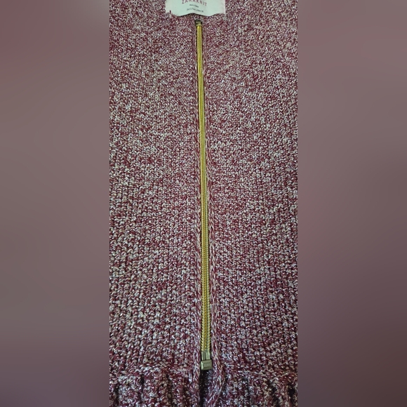 Zara Metallic Pink/Plum Silver Metalic Knit Zip Front Top SzL - Picture 12 of 12